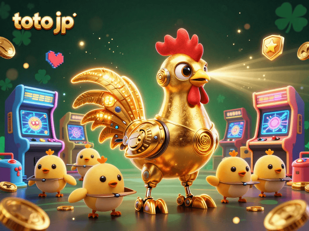 Engage in thrilling action with toto jp at the vibrant gaming scene featuring a futuristic rooster robot.