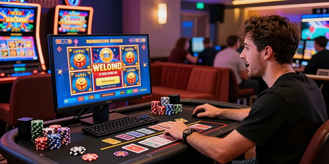 Player enjoying games at non UK casinos with vibrant graphics and welcoming atmosphere.