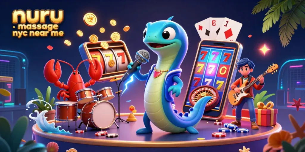 Nuru massage nyc near me shines in vibrant underwater casino with an electric eel DJ, lucky slots, and lively characters.