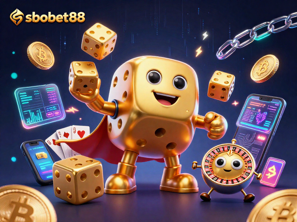 Engage with sbobet88 through vibrant 3D casino illustration showcasing dynamic gambling elements.