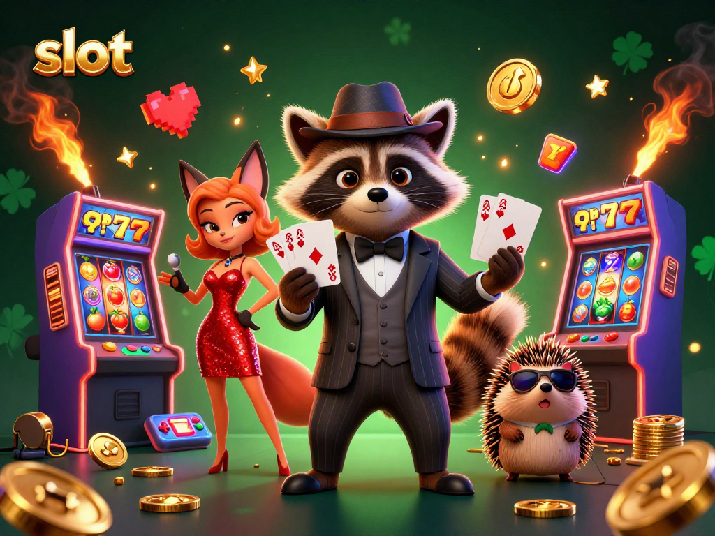 Experience high-stakes slot action with vibrant characters and dynamic gaming elements in this casino illustration.