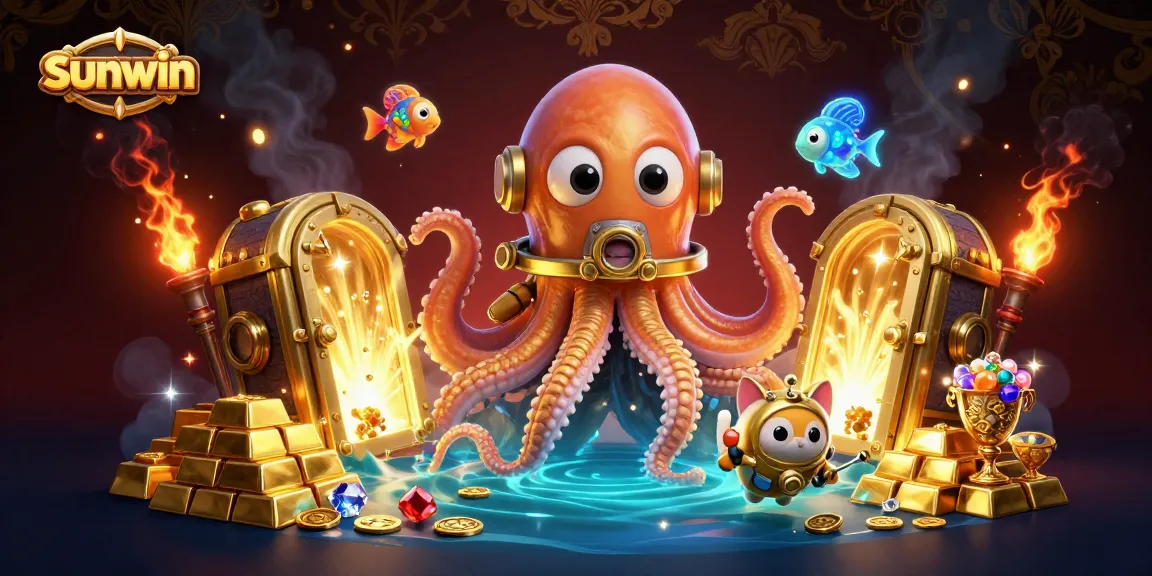 Win exciting prizes at sunwin with the colossal kraken overseeing a treasure-filled ocean.