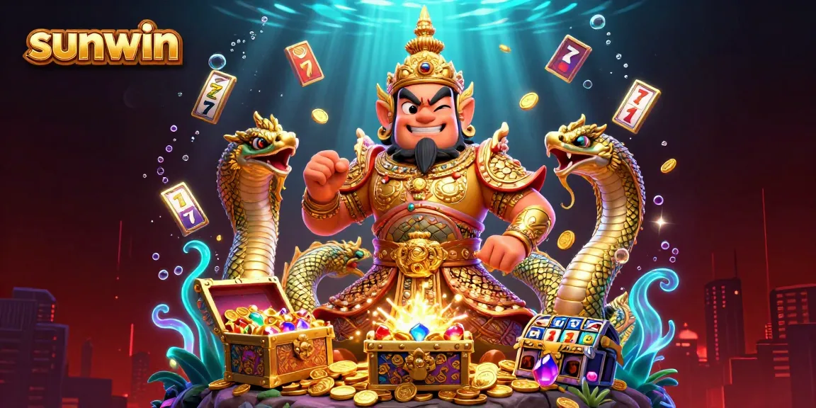 Spin the reels of sunwin with a vibrant scene showcasing fortune and treasure filled with dynamic gaming elements.