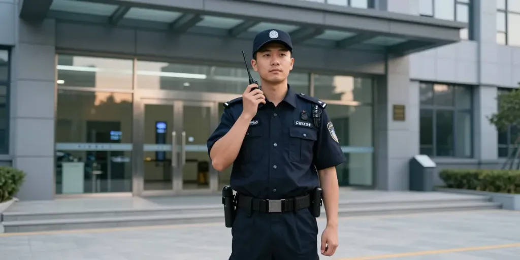 Security Guard providing reliable protection at a local business entrance