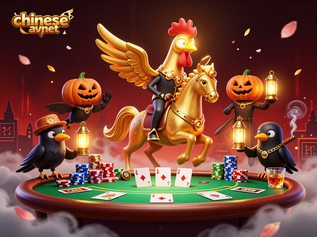 Experience the thrill of chineseavnet as the golden rooster rides through a vibrant casino scene.