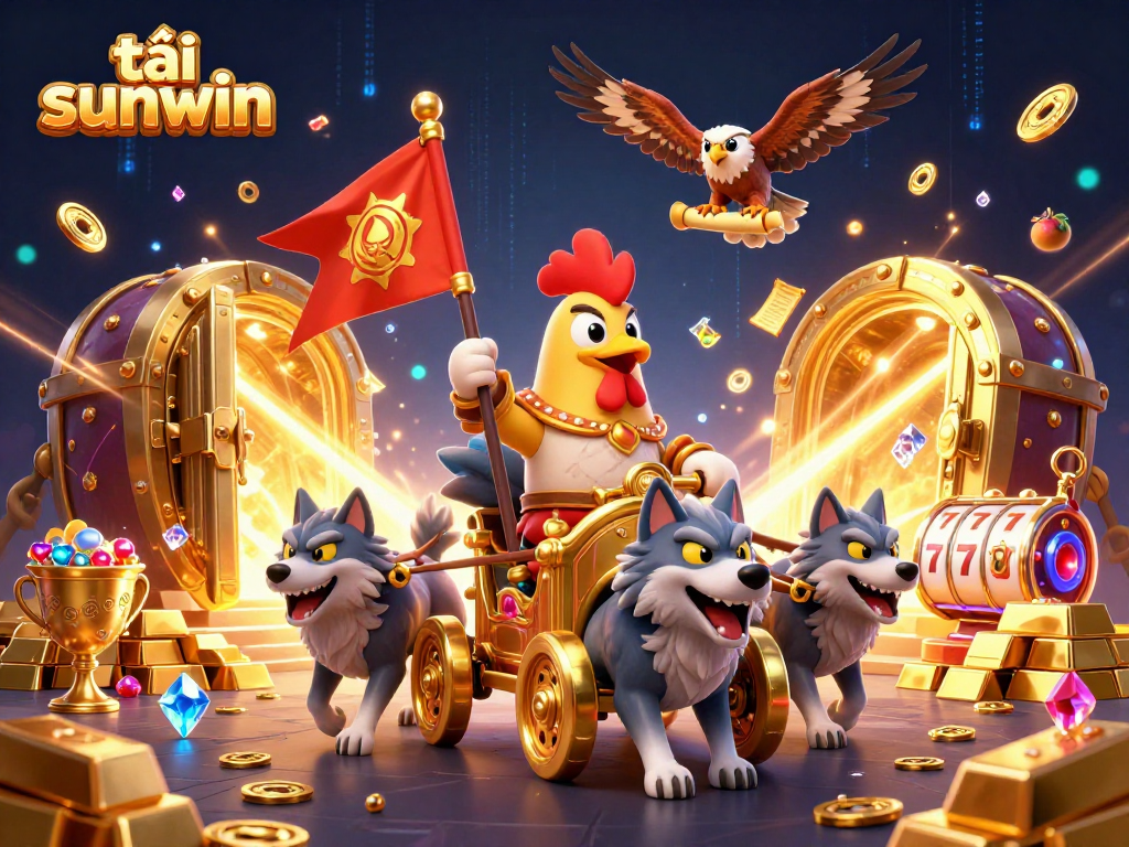 Engage with the exciting world of tải sunwin as a cartoon rooster warlord leads a treasure-packed adventure with wolves and gems.
