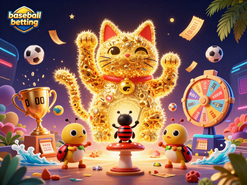 Engage in baseball betting with a dynamic scene featuring lively characters and sports elements.