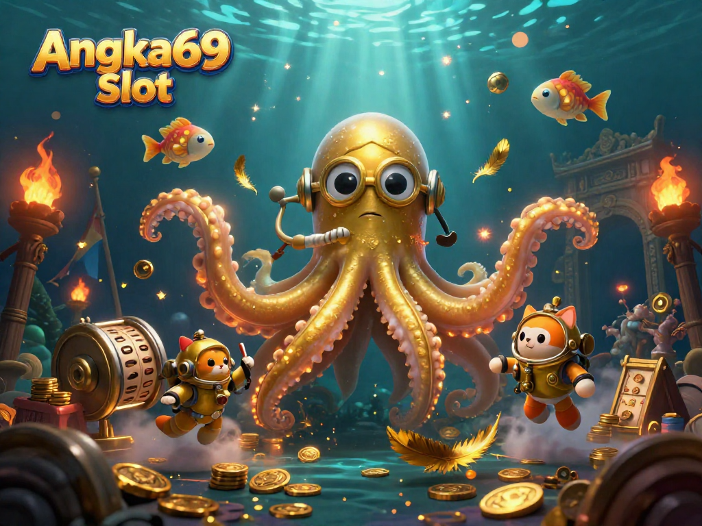 Experience thrilling gameplay in Angka69 Slot with a dynamic underwater scene filled with treasures and action.