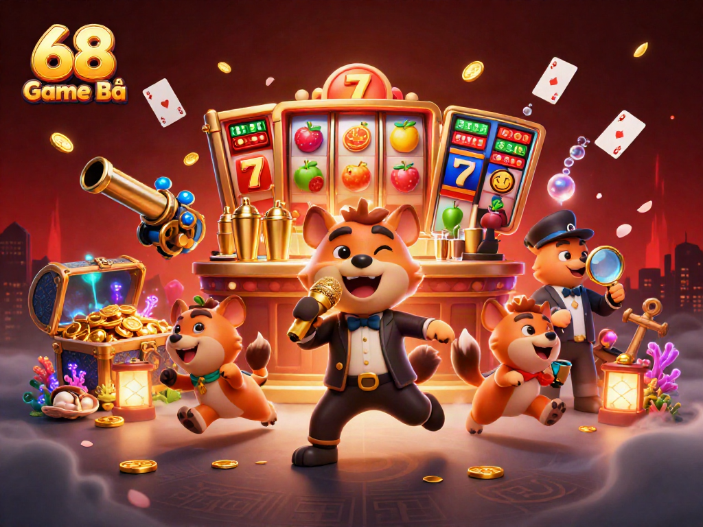 Experience the excitement of 68 Game Bài with lively hyenas performing in a dynamic casino atmosphere.