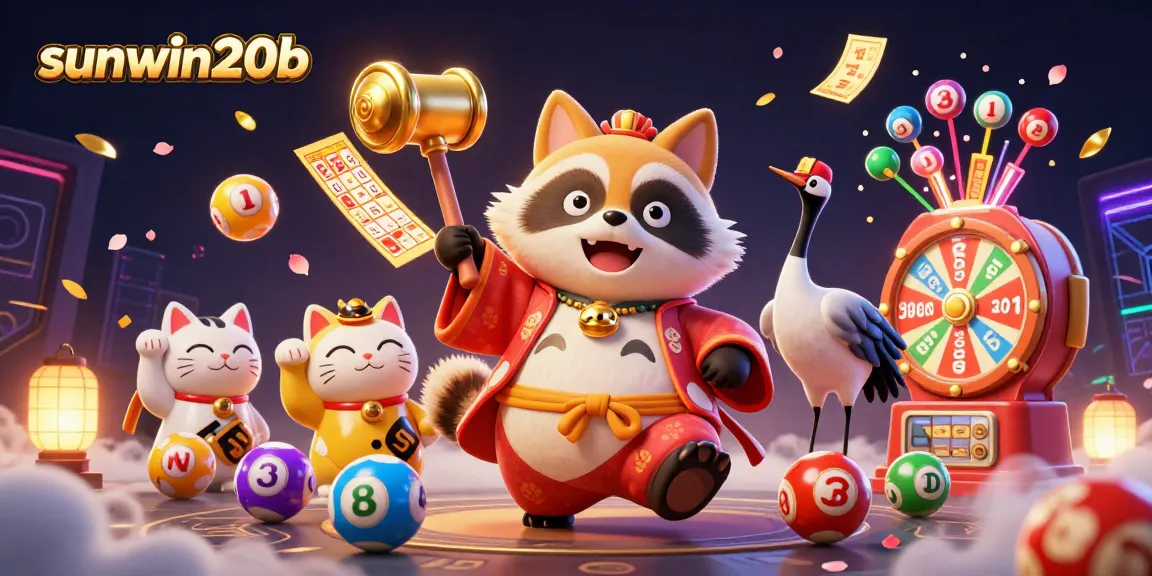 Experience the thrill at sunwin20b, a lively gambling scene with cheerful characters and vibrant game elements.