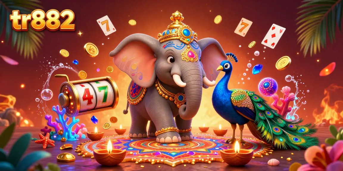 Experience thrilling wins with tr882 in a vibrant 3D casino illustration showcasing dynamic slot games.