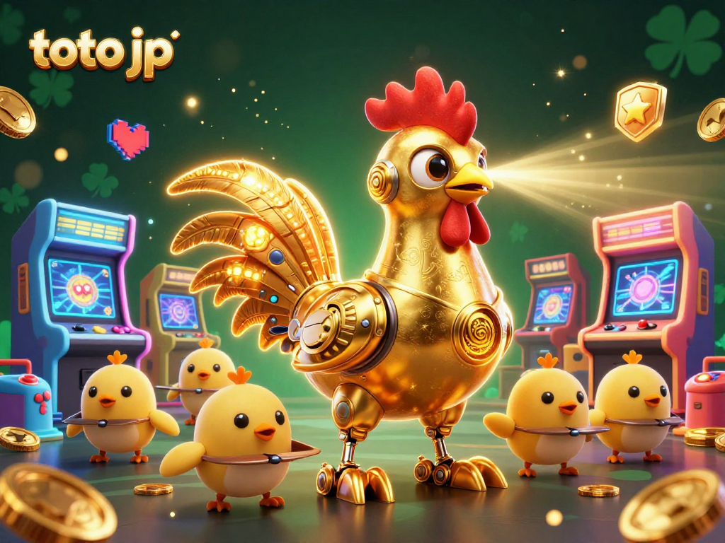 Engage in thrilling action with toto jp at the vibrant gaming scene featuring a futuristic rooster robot.