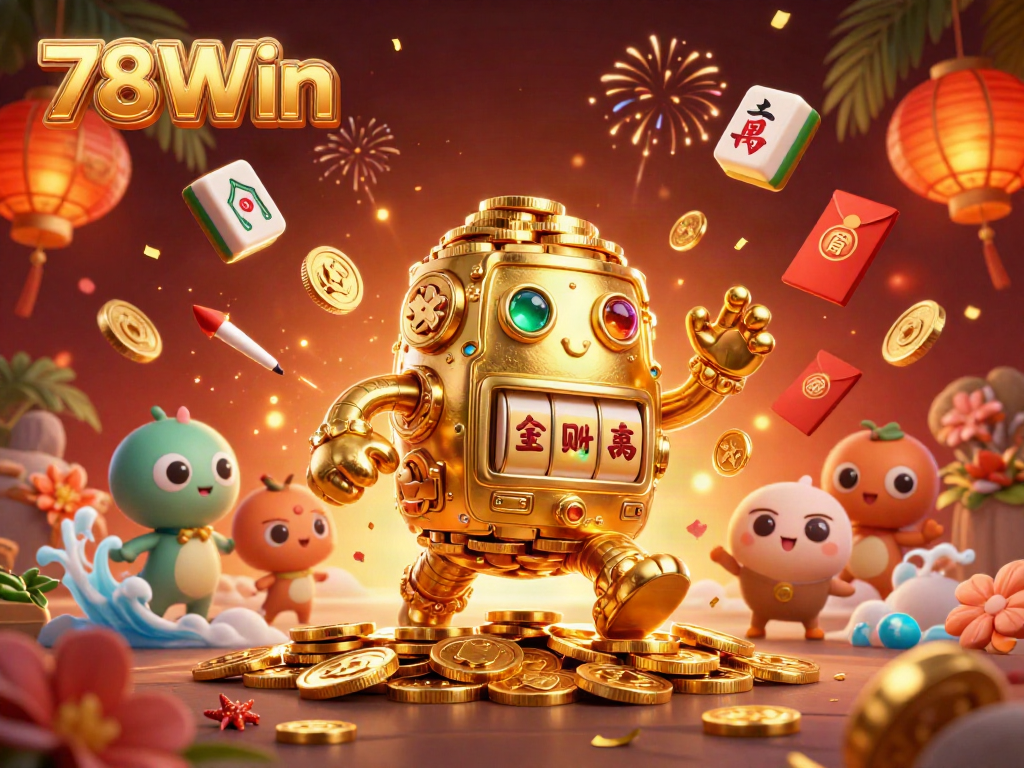 Engage in winning slots and jackpots at 78Win with vibrant illustrations of exciting casino elements.