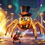 Experience m98 excitement with a golden tarantula and beetle knight in a vibrant casino scene.