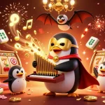 Engage in exciting gaming with the Sunwin Official penguin organist amid vibrant slot elements and festive effects.